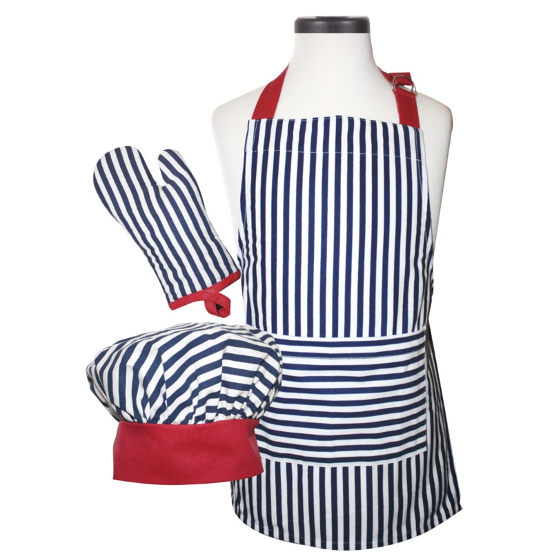 Handstand Kitchen Child’s Apron Set – Navy Stripe