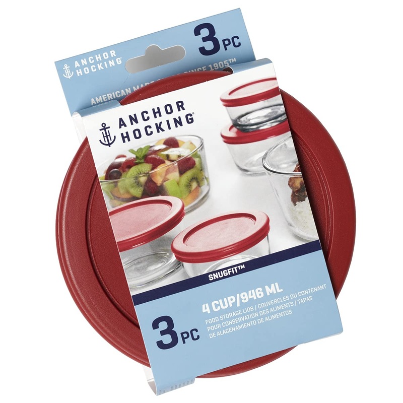 Anchor Hocking Replacement Lids for Glass Food Storage – 4 Cup Round – Set of 3
