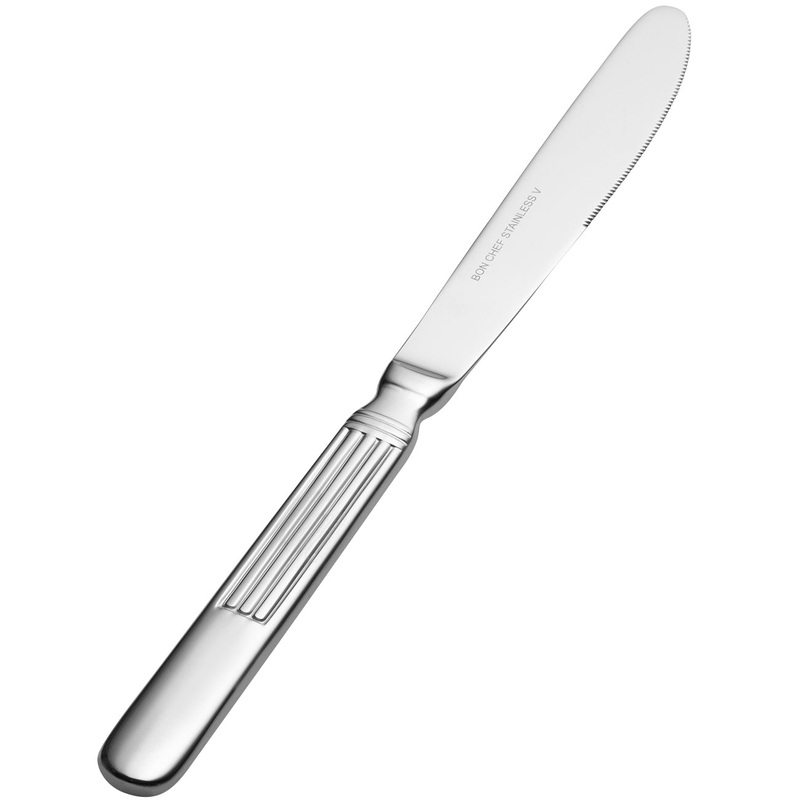 Bon Chef S3612 Apollo 9 1/4″ 13/0 Stainless Steel Solid Handle Euro Dinner Knife – 12/Pack