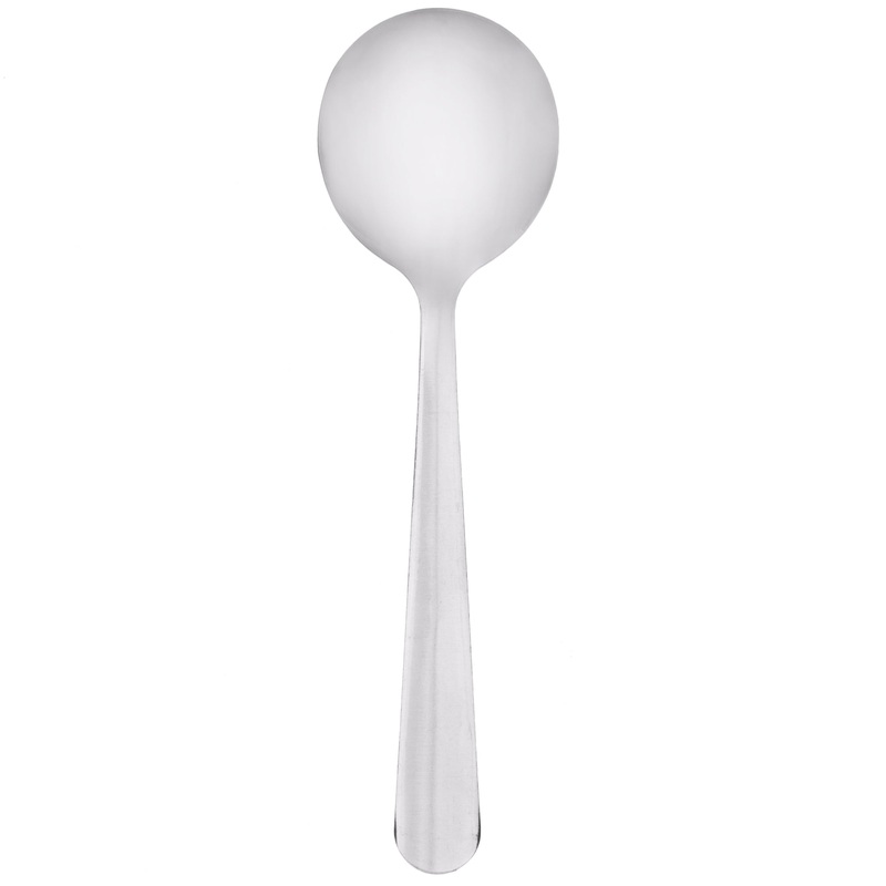 Choice Windsor 5 7/8″ 18/0 Stainless Steel Bouillon Spoon – 12/Pack