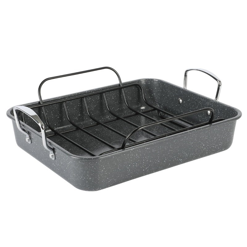 Kenmore Keaton Grey Speckle 16.5″ x 12.5″ x 3.2″ Carbon Steel Roaster w/ Rack