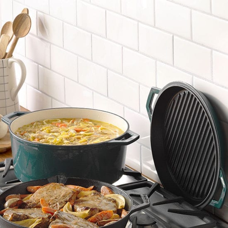 Taste of Home 7-Quart Enameled Cast Iron Dutch Oven with Grill Lid