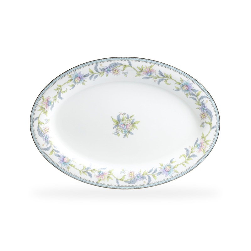 12.75″ Lotus Garden Bone China Oval Serving Plate