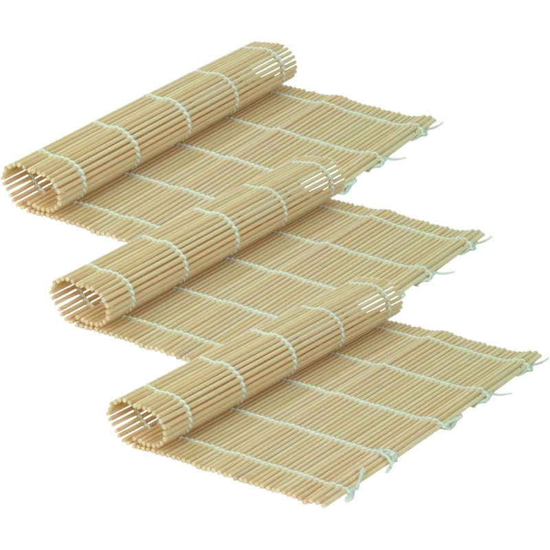 9-1/2 x 9-1/2 Bamboo Sushi Roller Set of 3 – Sushi Rolling Mat Sushi Roll Maker Kimbap Roller for Making Shaping & Molding Sushi Roll & Kimbap Home Kitchen Restaurant