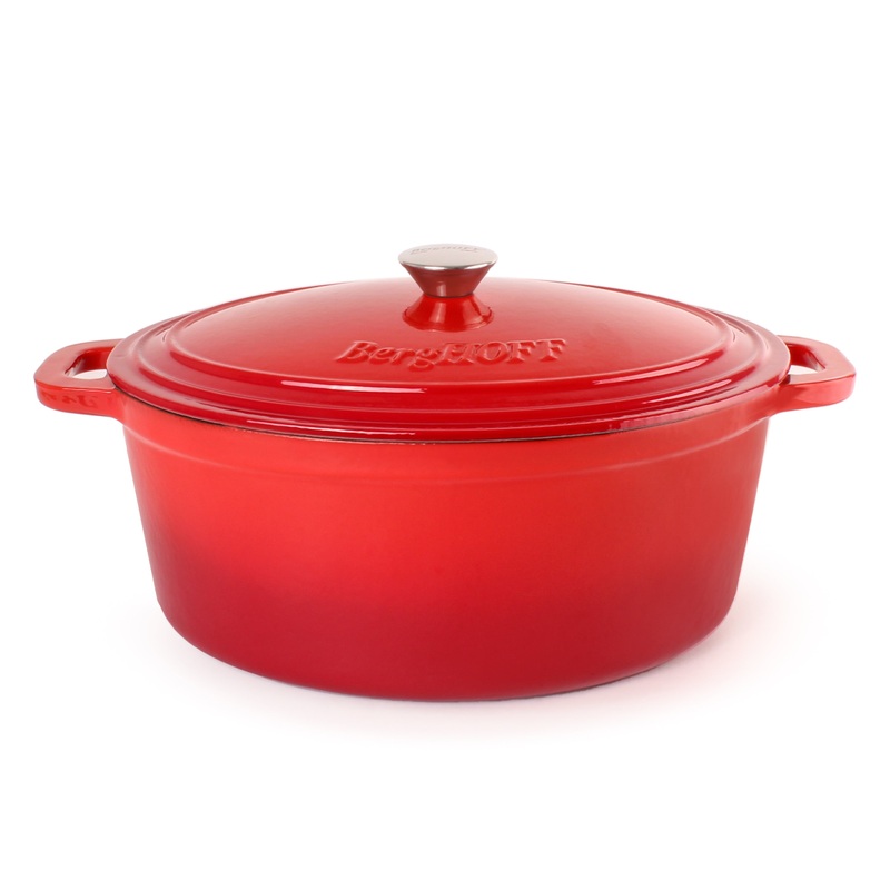 BergHOFF Neo Cast Iron 8qt. Oval Dutch Oven 13″ with Lid, Red