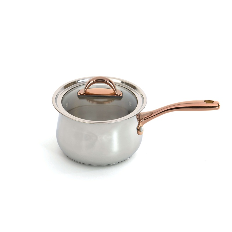 BergHOFF Ouro Gold 18/10 Stainless Steel 6.25″ Saucepan with Glass Lid 2.5qt.