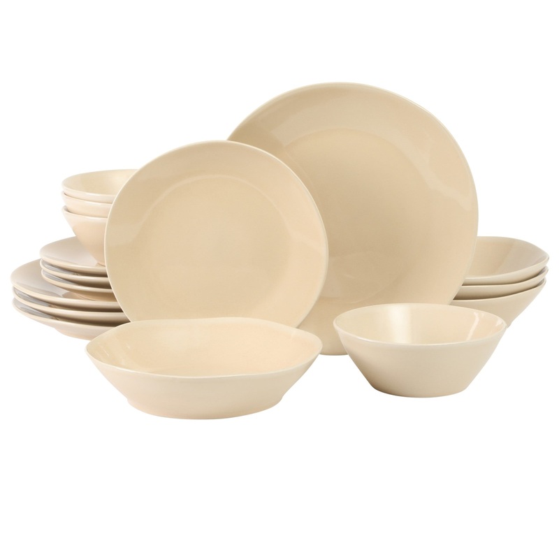 BloomhouseMontecitoBreeze 16 Piece (Service for 4) Double Plates and Bowls Stoneware Reactive Glaze Dinnerware Set