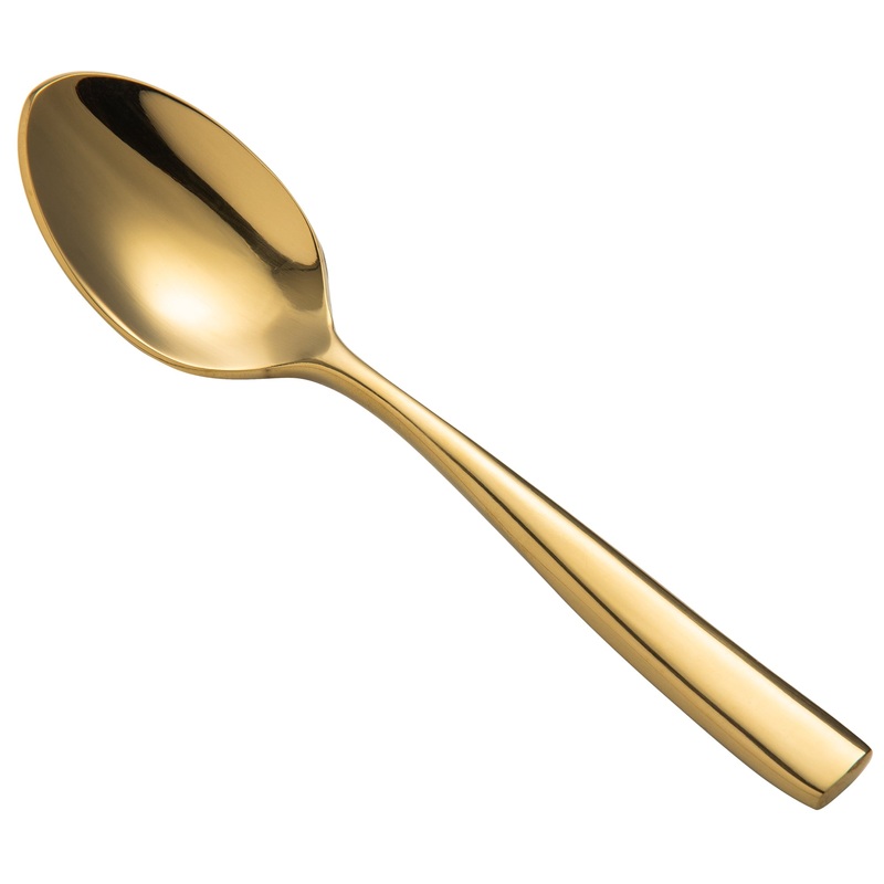 Bon Chef S3016G Manhattan 4 7/8″ 18/10 Extra Heavy Weight Gold Stainless Steel Demitasse Spoon – 12/Pack