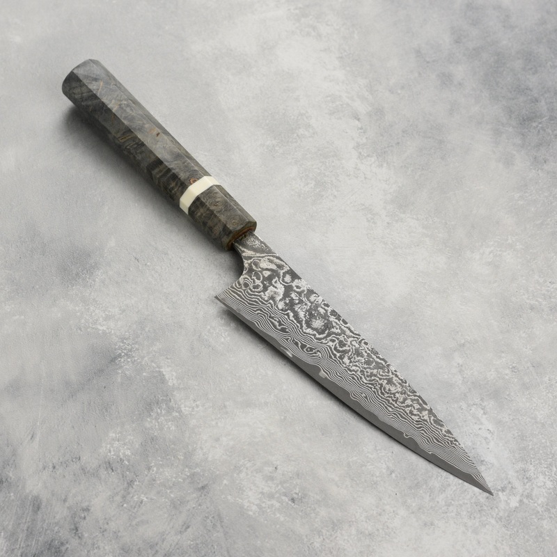 Saji SG2 Black Damascus 5.9″ Petty, Stabilized Birch