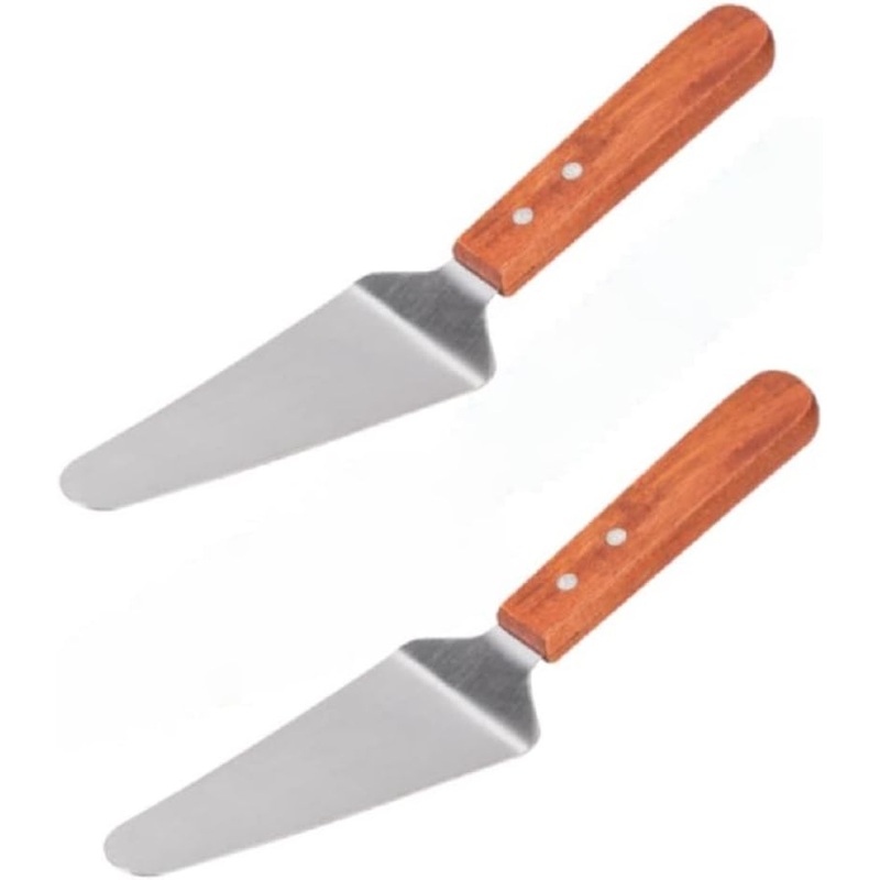 Set of 2 Stainless Steel Pizza Servers Blade with Wooden Handle- Pizza Spatula Spatula Cutter Triangular Spade Pie Pastry Spatula for Cake Dessert Tart Pie and Pizza
