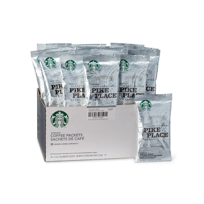 Starbucks Pike Place Roast Ground Coffee Packets (Box of 18 X 2.5oz)