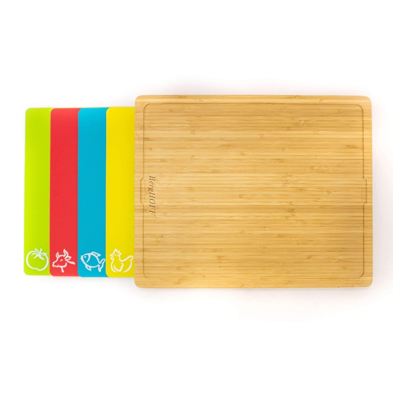 BergHOFF Bamboo Cutting Board with 4pc Flexible Boards, 16.5″ x 13.4″