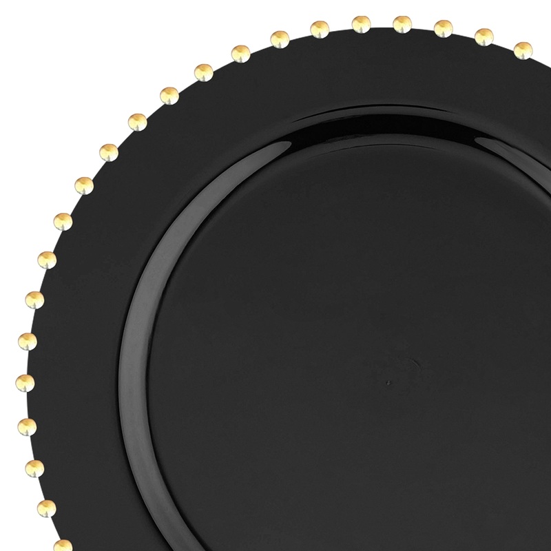 Black with Gold Pearl String Round Disposable Plastic Salad Plates (7)