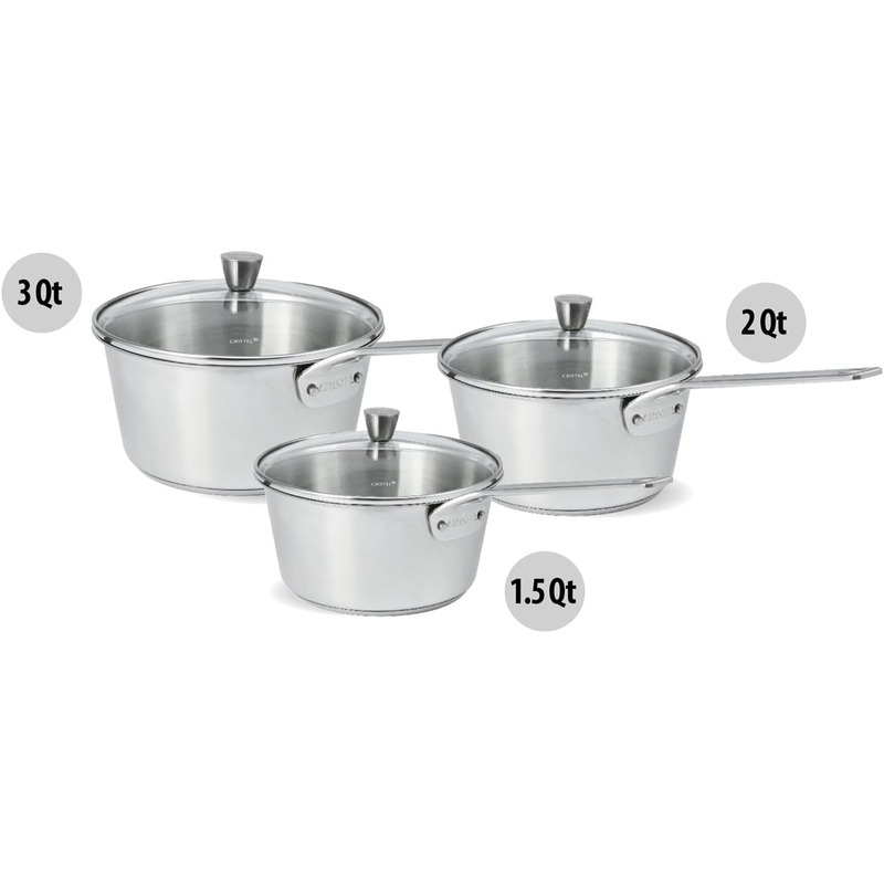 Cristel 1826 Collection – 3 Pc. Stainless Steel Saucepan Set w/Lids