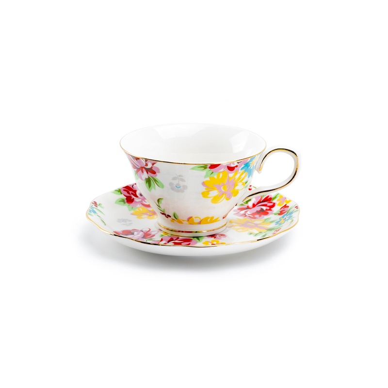 Shabby Rose Fine Porcelain Tea Cup and Saucer