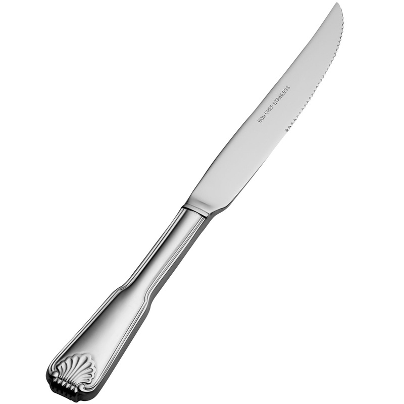 Bon Chef S2015 Shell 10″ 13/0 Stainless Steel European Size Solid Handle Steak Knife – 12/Pack