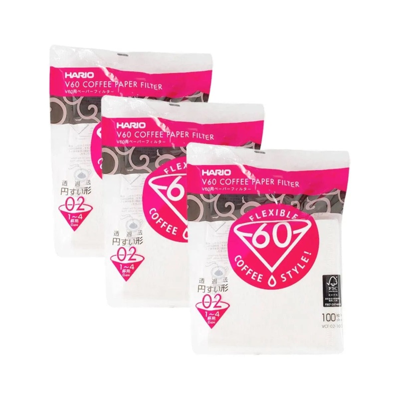 Hario V60 White Tabbed Paper Coffee Filters Size 02 (300filt.) (Pack of 3)