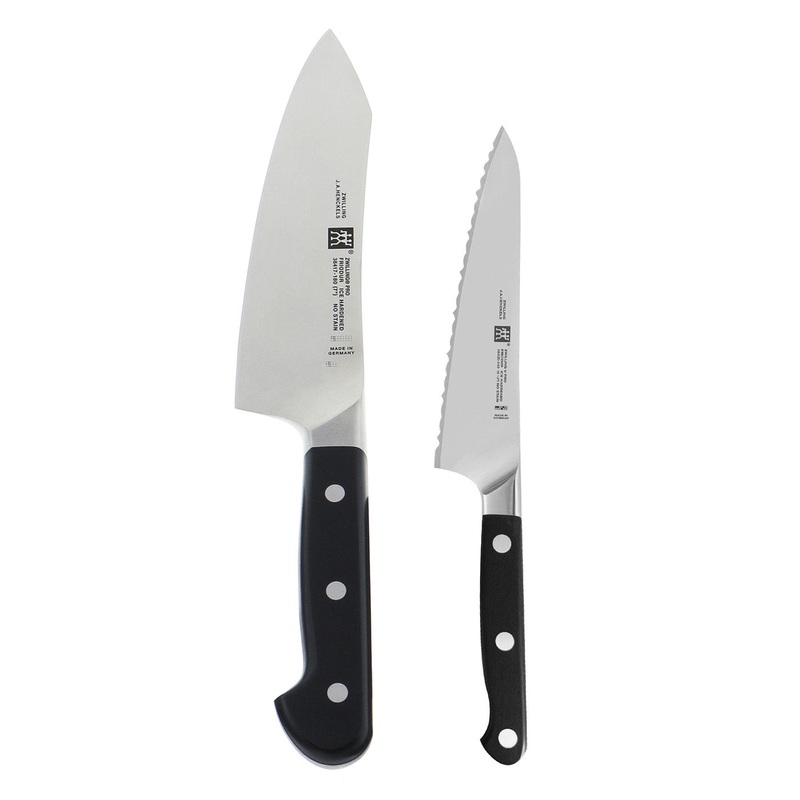 Zwilling Pro 2-pc Knife Set 7″ Rocking Santoku and 5.5″ Serrated Prep Knife