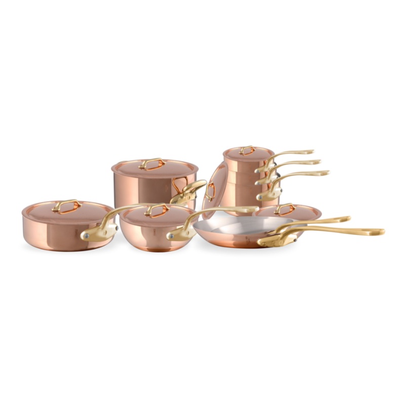 Mauviel M’Heritage M’200 B 14-Piece Copper Cookware Set With Brass Handles