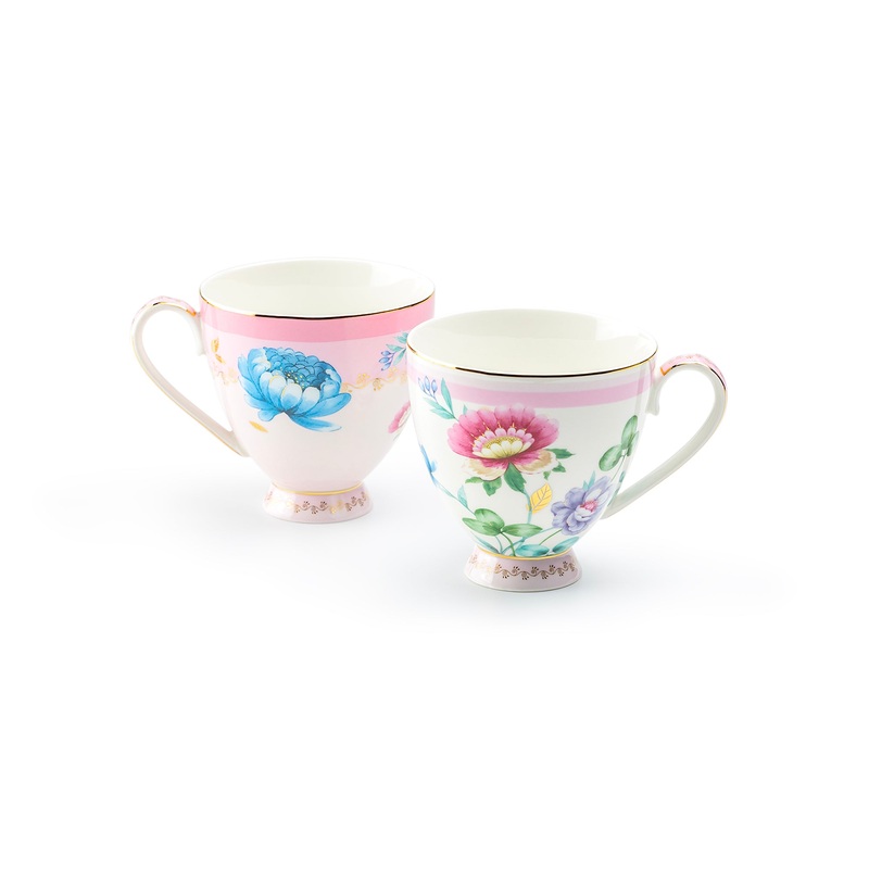 Pink Flower Garden Fine Porcelain Mug Set of 2