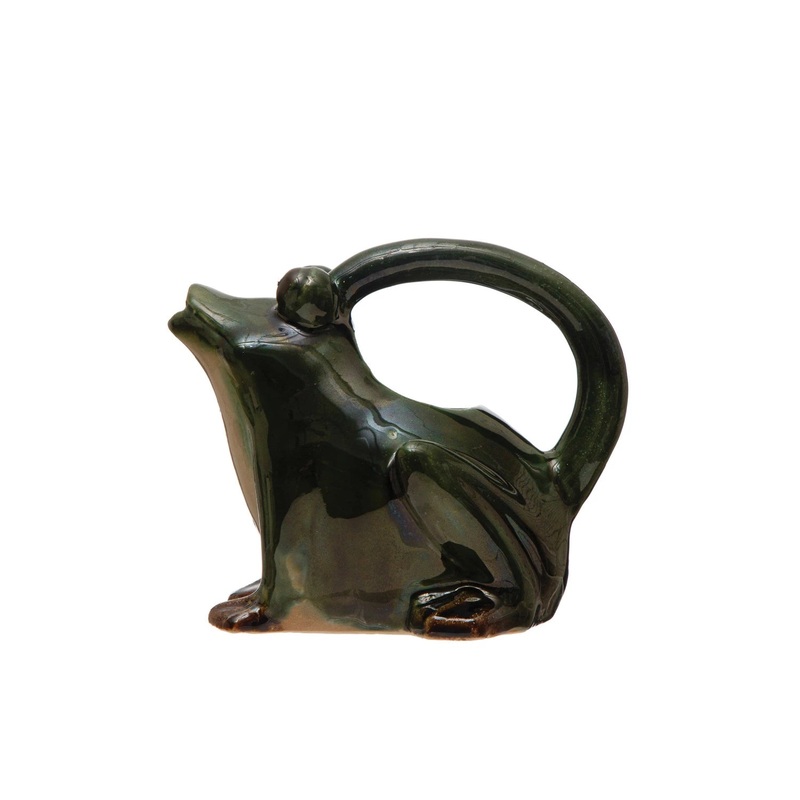 32 oz Stoneware Frog Watering Pitcher Green