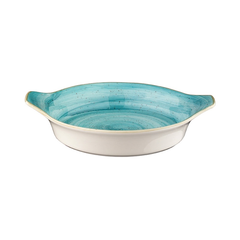 Aqua dia.9.75″ h:1.75″ 25 oz. Round Blue Porcelain Oven Dish
