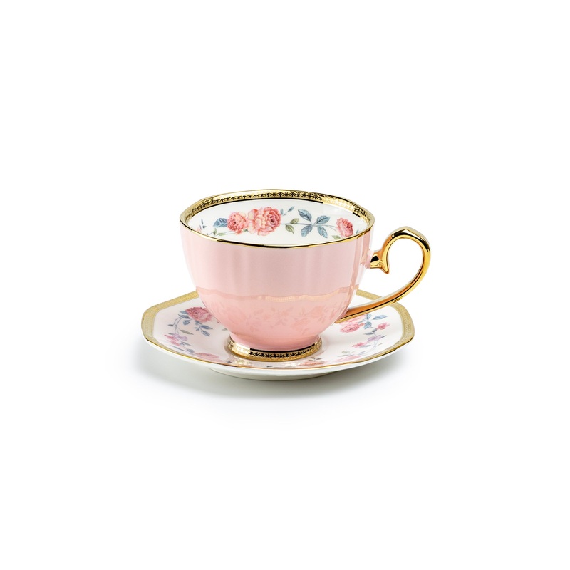 Blush Rose with Gold Fine Porcelain Tea Cup and Saucer