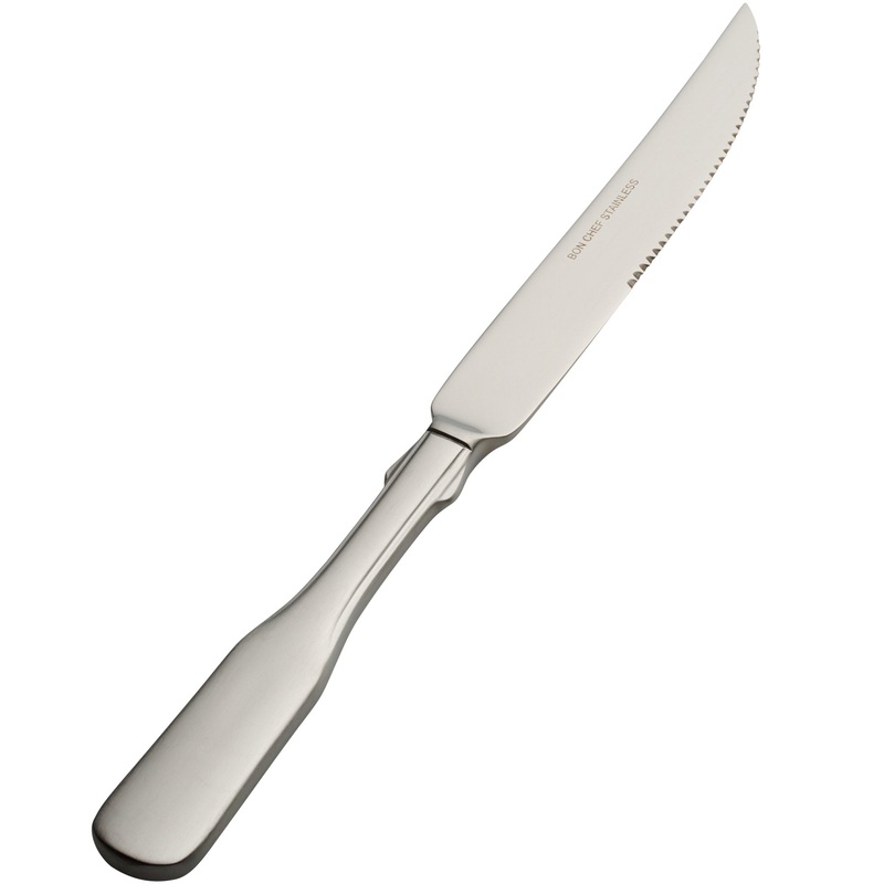 Bon Chef S1915 Liberty 10 1/16″ 13/0 Stainless Steel European Size Solid Handle Steak Knife – 12/Pack
