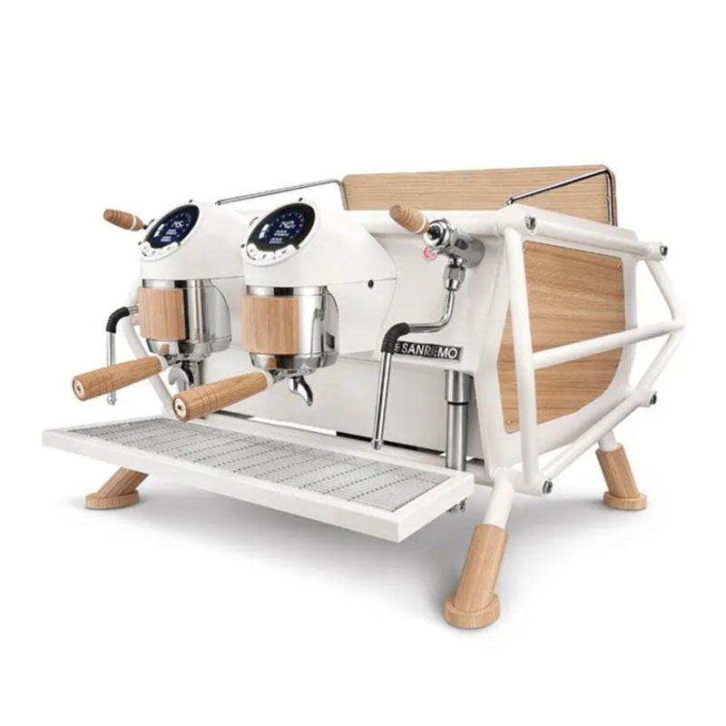 Sanremo Cafe Racer White/Wood 2 Group Commercial Espresso Machine