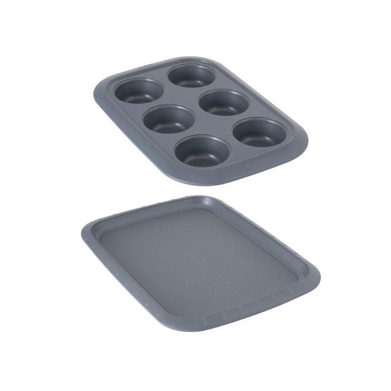 BergHOFF GEM Non-Stick 2Pc Dessert Set, Small Cookie Sheet and 6-cup Cupcake Pan