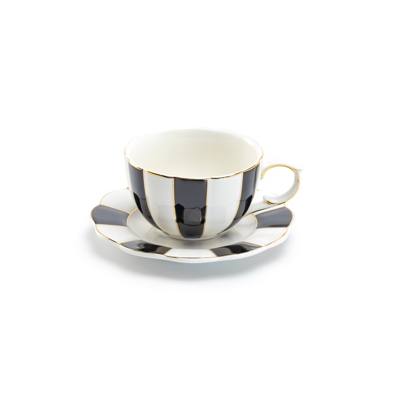 Black and White Scallop Fine Porcelain Tea Cup and Saucer – CLEARANCE