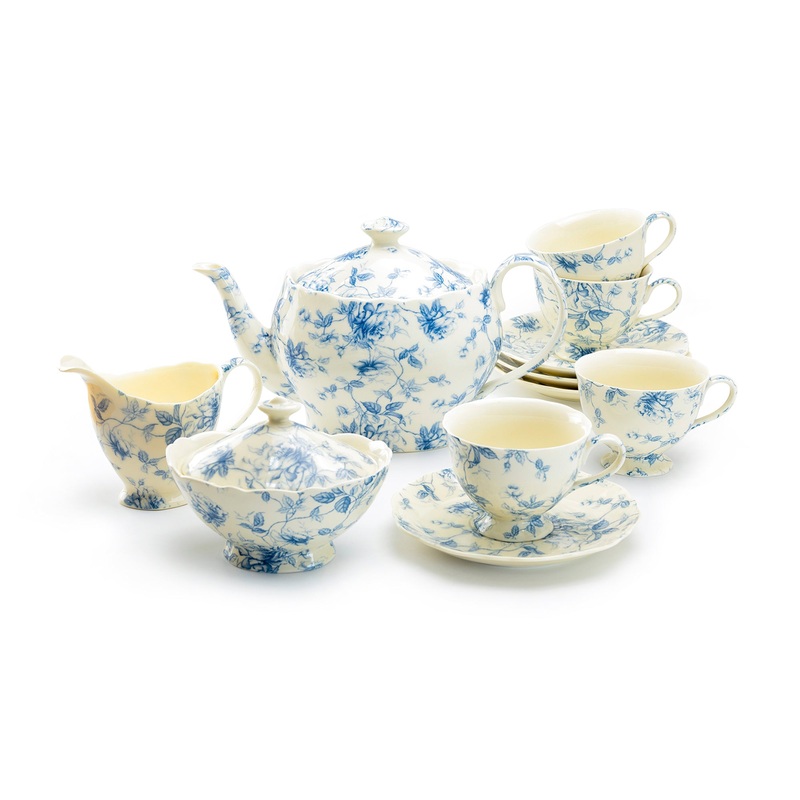 Blue Rose Toile Fine Porcelain Tea Set