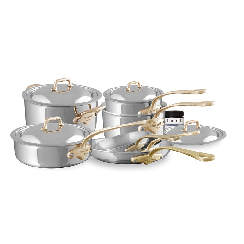 Mauviel M’COOK B 5-Ply 11-Piece Cookware Set With Brass Handles, With Inobrill Bonus
