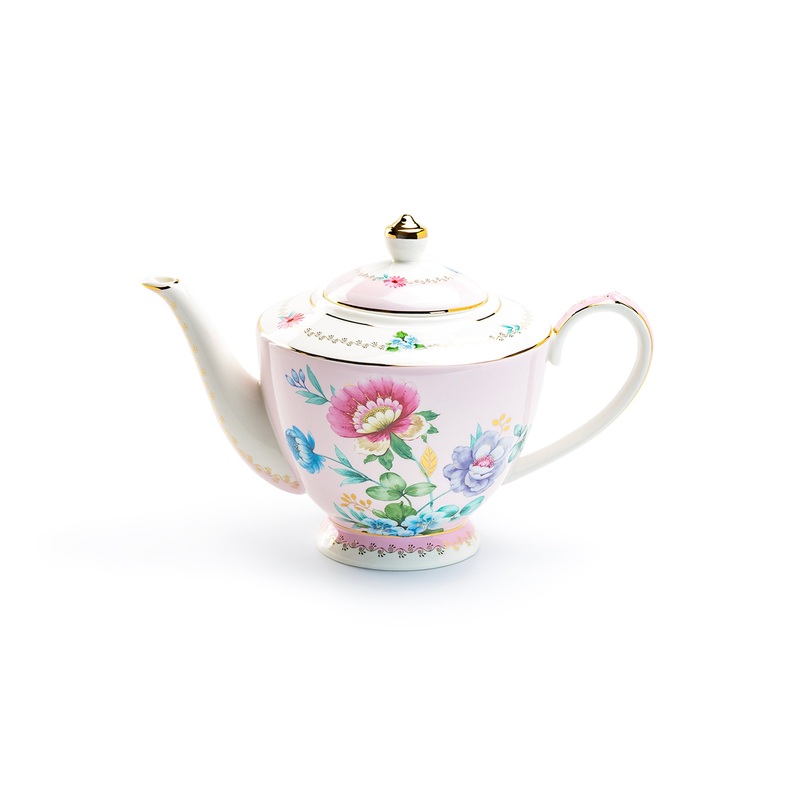Pink Flower Garden Fine Porcelain Teapot