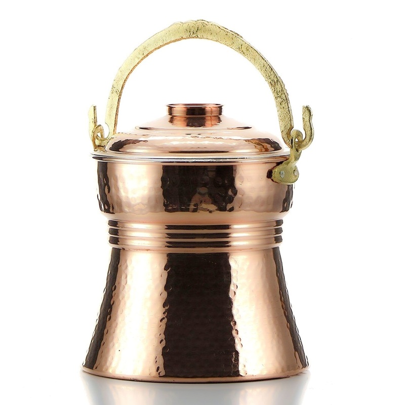 Turkish Copper Bucket with Lid and Brass Handle