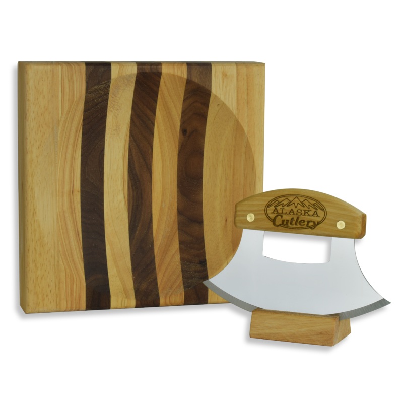 Birch Ulu Knife – Engraved “Alaska Cutlery” Mezzaluna – by The Ulu Factory in Alaska
