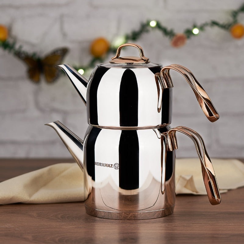 Korkmaz Rosanna A192 Stainless Turkish Teapot Set, Tea Kettle
