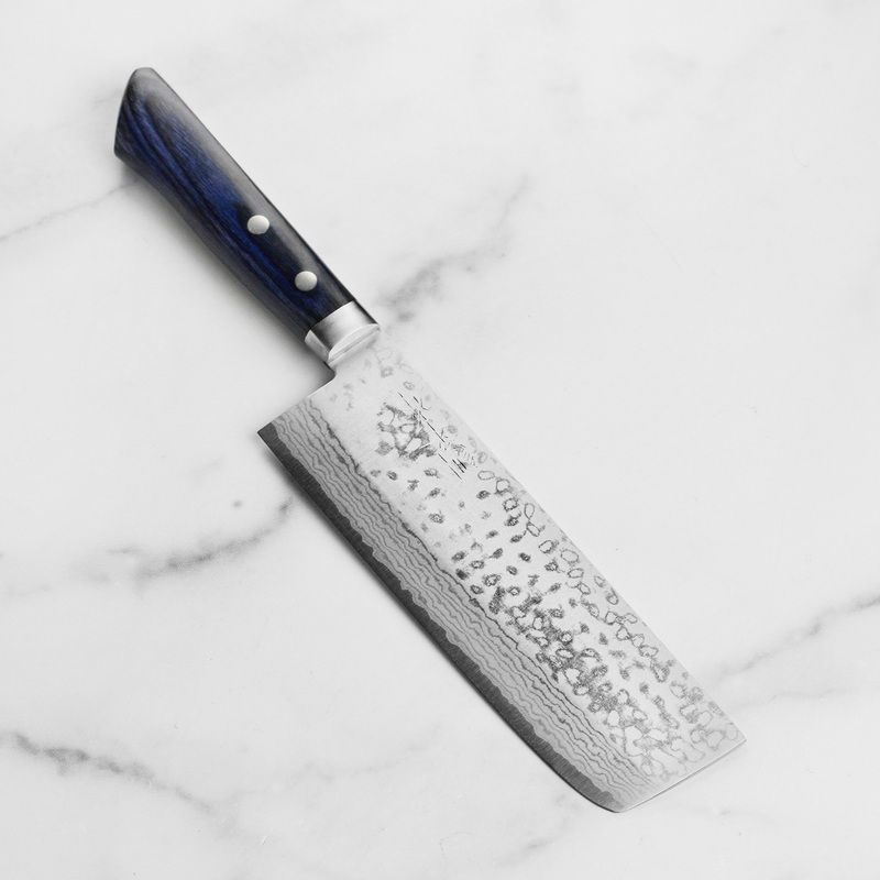 Masutani VG10 Damascus 6.7″ Tall Nakiri, Blue Handle