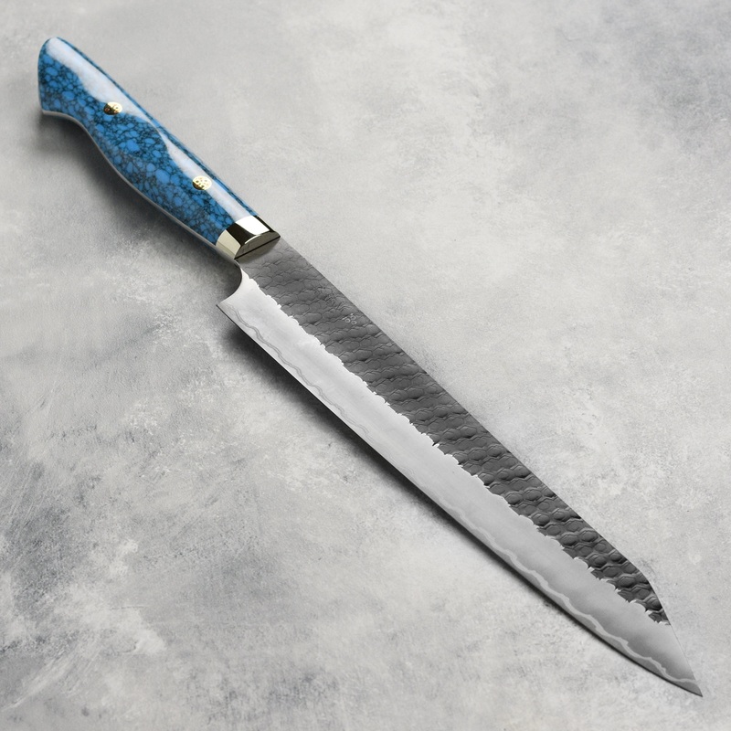 Nigara SG2 Kurouchi Tsuchime 10″ Kiritsuke Sujihiki, Blue Turquoise
