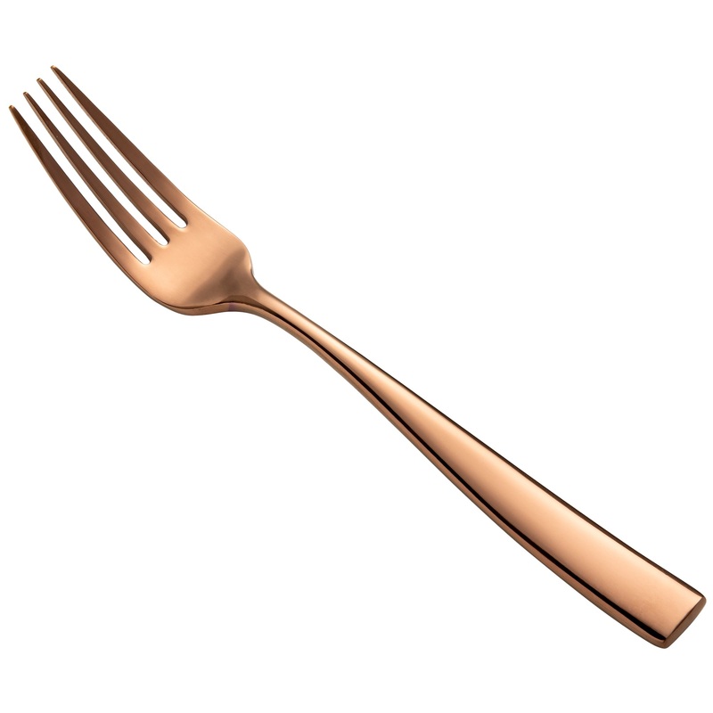 Bon Chef S3017RG Manhattan 8 3/8″ 18/10 Extra Heavy Weight Rose Gold Stainless Steel European Dinner Fork – 12/Pack