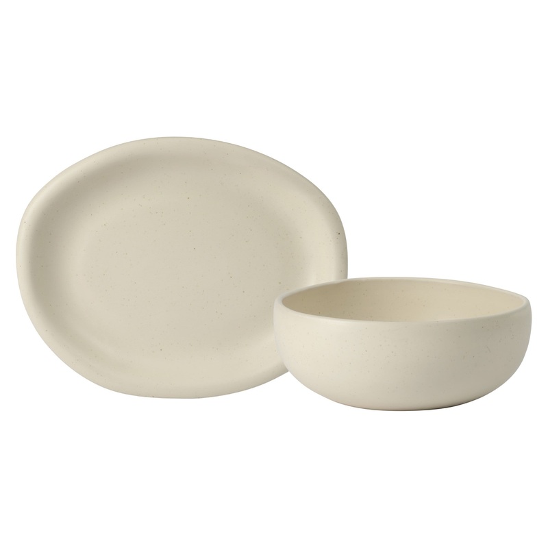 Bloomhouse Corsica Clay 2 Piece Oval Platter and Bowl Serving Set – Sea Salt White
