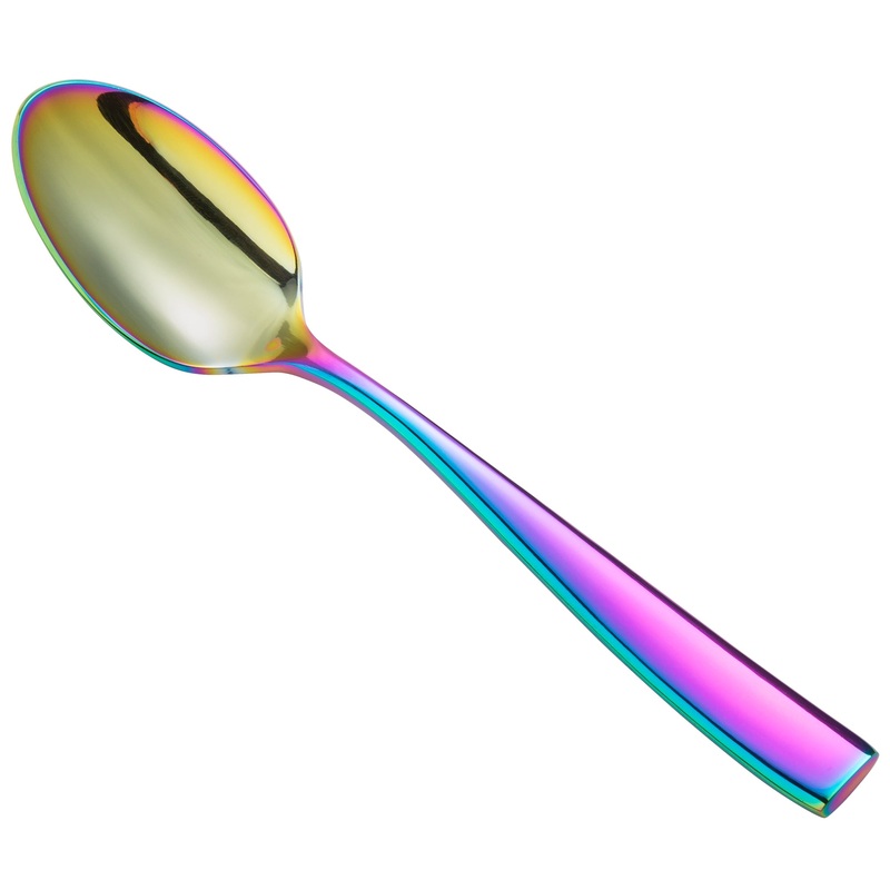 Bon Chef S3003RB Manhattan 7 3/4″ 18/10 Extra Heavy Weight Rainbow PVD Stainless Steel Soup / Dessert Spoon – 12/Pack