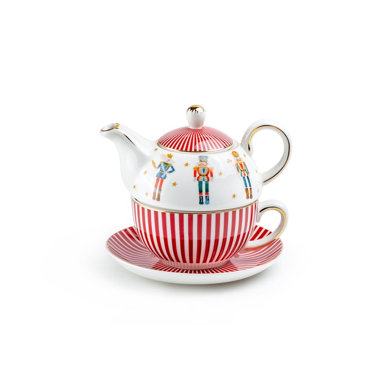 Nutcracker Wonderland Red Stripes Fine Porcelain Tea For One Set
