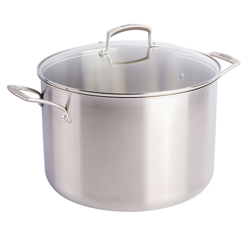Babish Tri-Ply Stainless Steel Professional Grade Stock Pot w/Lid, 12-Quart