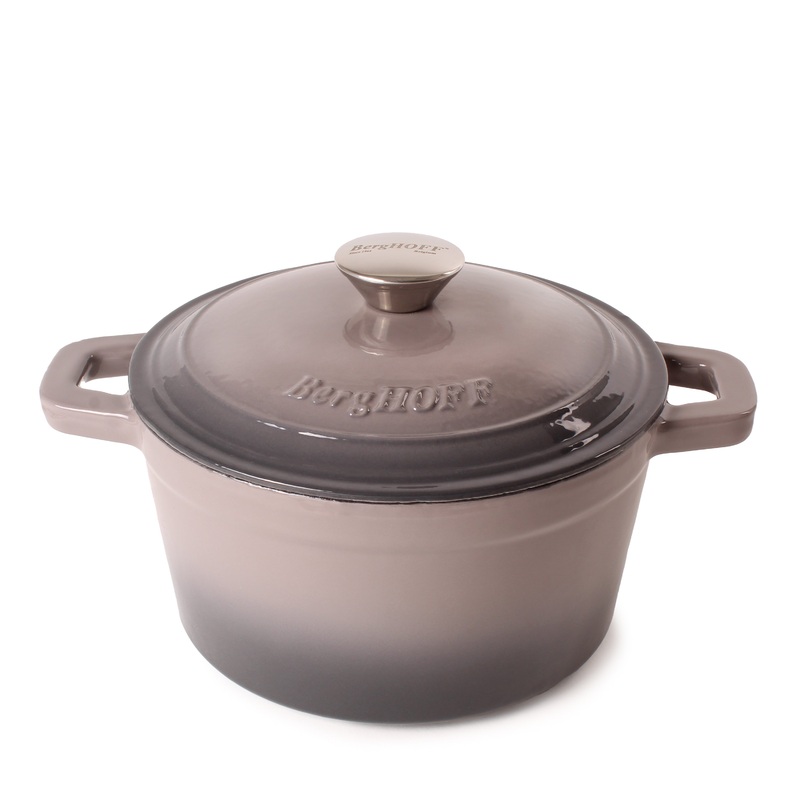 BergHOFF Neo Cast Iron 3qt. Round Dutch Oven 8″ with Lid, Oyster