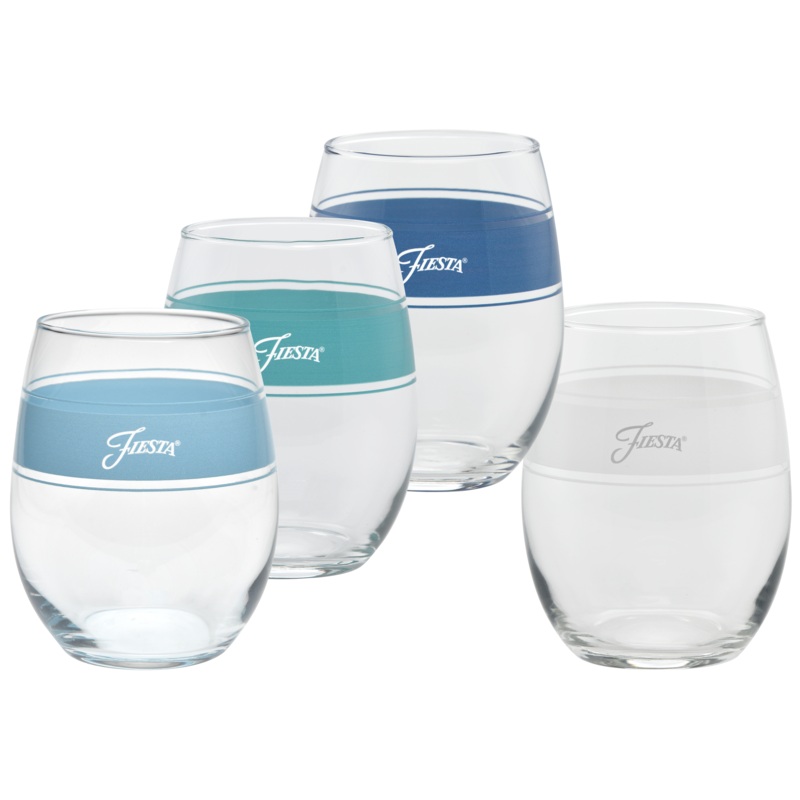 Coastal Blues 15 oz. Frame Stemless Wine Mixed Color  Set of 4