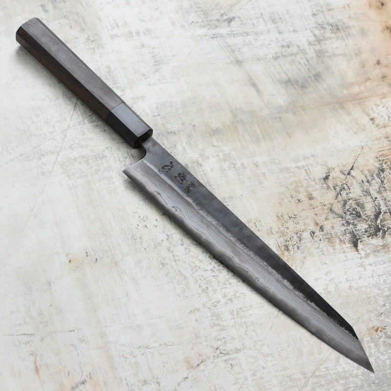 Hatsukokoro Kumokage Aogami #2 Kurouchi Damascus 9.8″ Sujihiki
