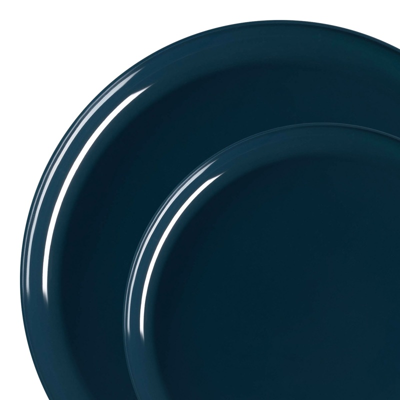 Navy Flat Round Disposable Plastic Dinnerware Value Set
