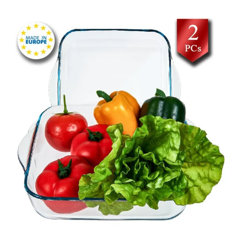 Pasabahce Glass Baking Dishes for Oven, Square Bakeware, Set of 2