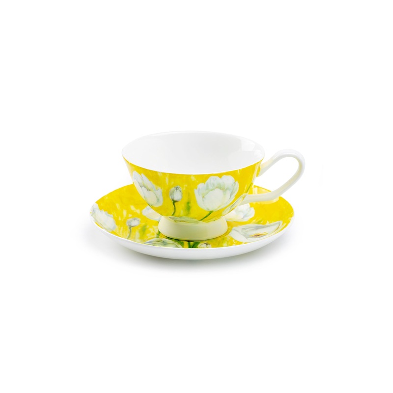 Tulip Yellow Bone China Tea Cup and Saucer